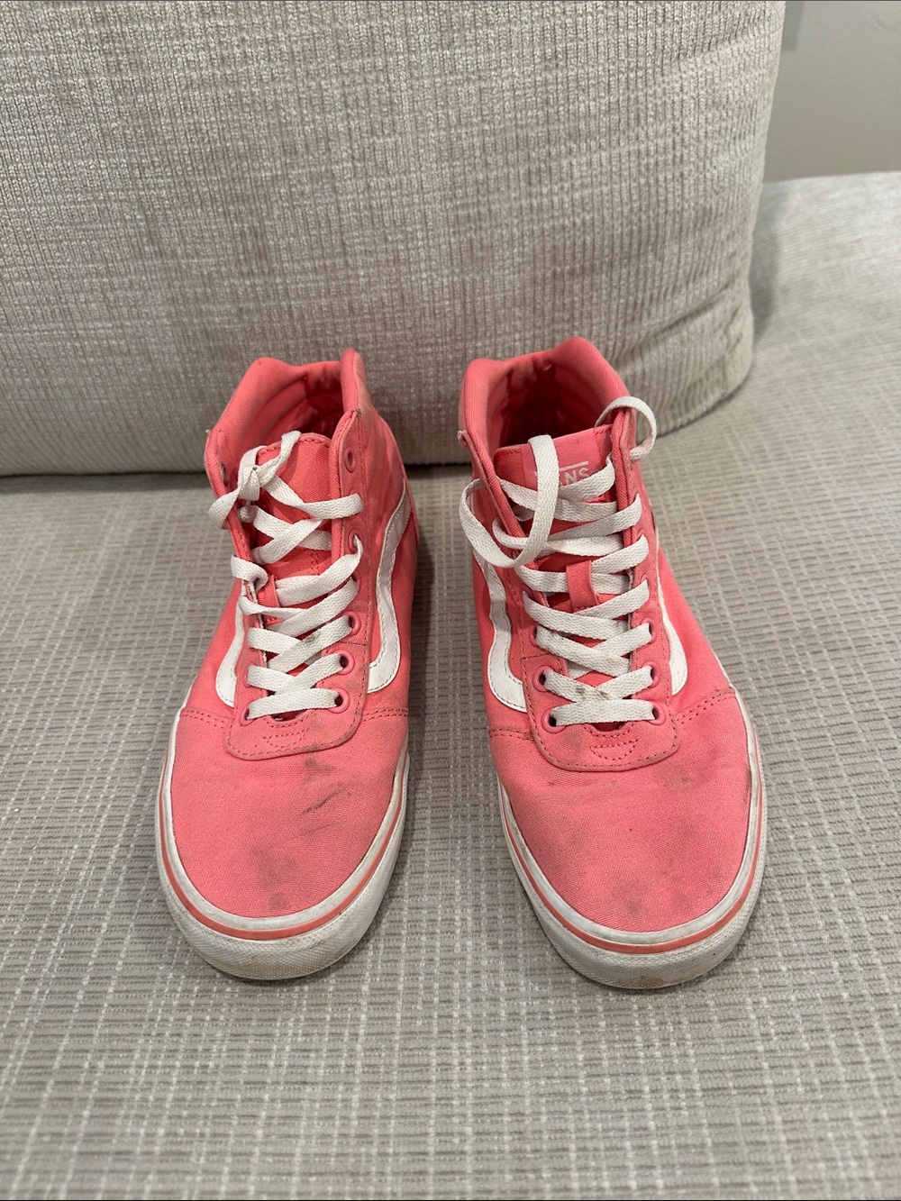 Vans Pink High-Top Kids Sneakers with White Stripe